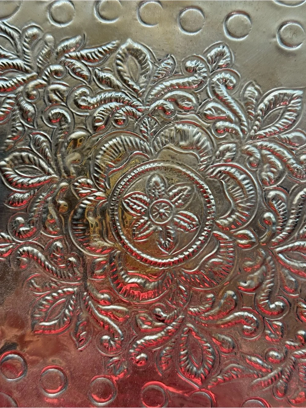 WORLD MARKET SILVER EMBOSSED FLORAL METAL TRIVET
